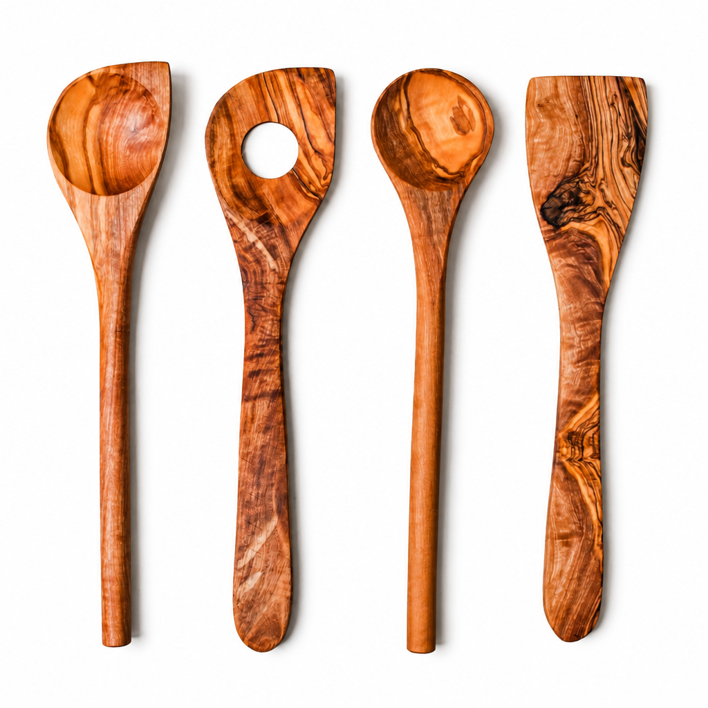 4 olive wood utensils