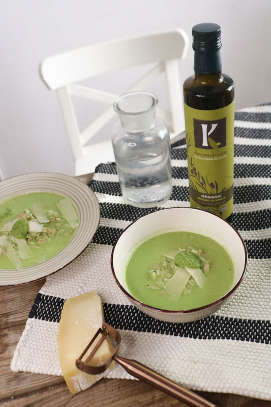Rice Soup with Basil Pesto and Feta Cheese