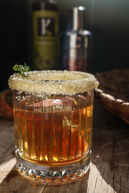 Prickly Pear Dark and Stormy With Olive Oil Sugar Rim