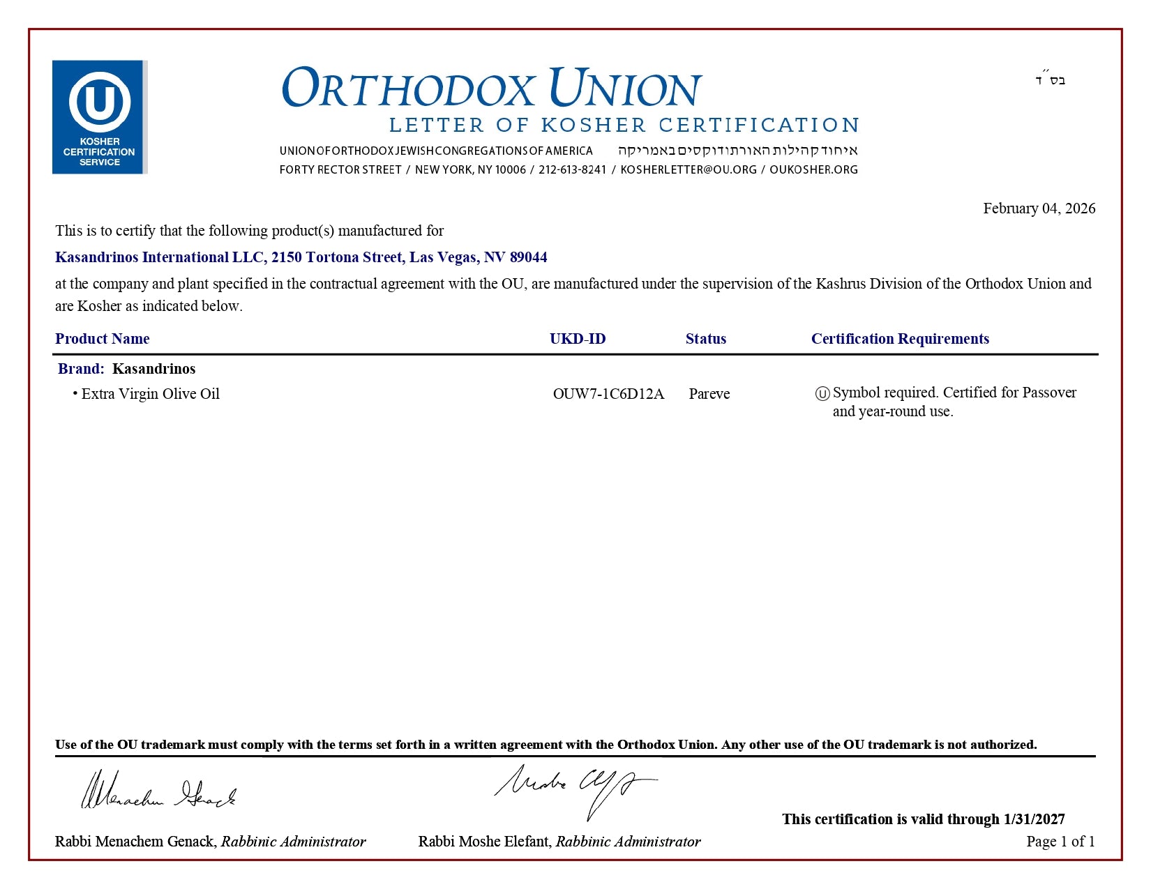 Kosher Certification