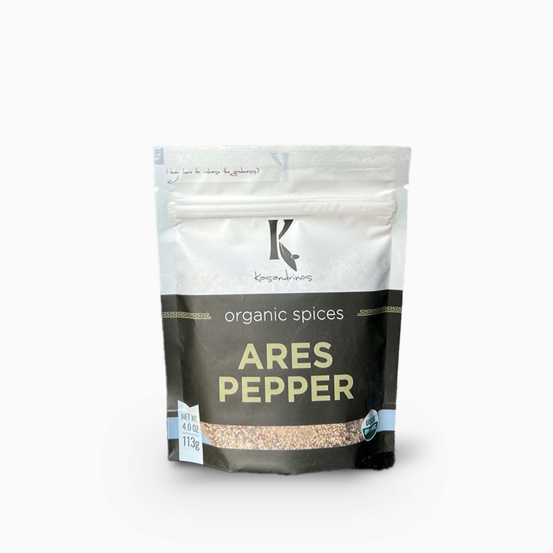 Package of Ares Pepper organic spices on a white background